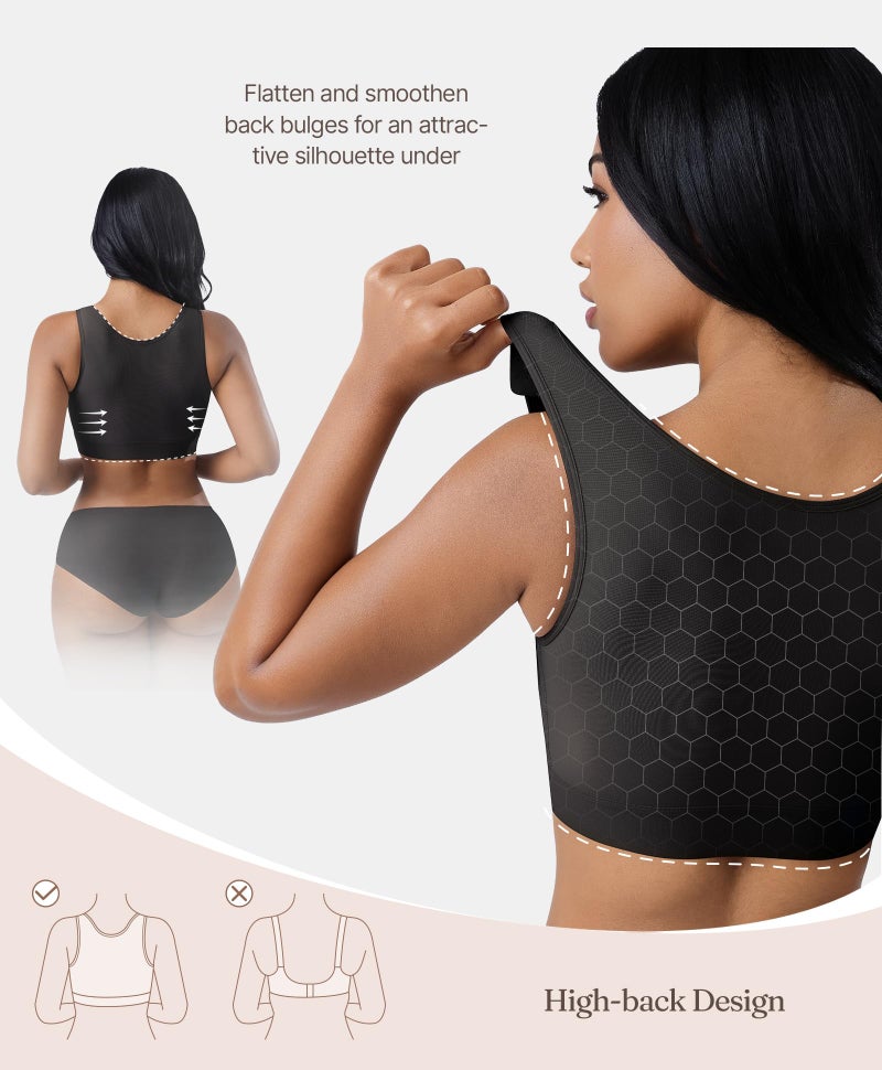 FeelinGirl Post Surgery Compression Bra for Women Wireless Surgical Bra Front Closure Bra Black M - Image 3