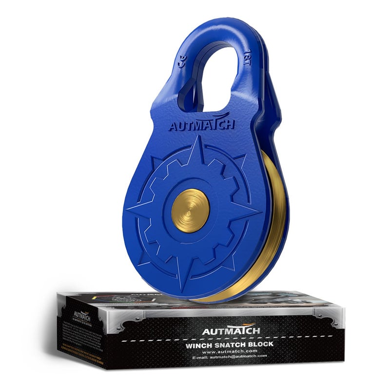 AUTMATCH Winch Snatch Block 18 Ton Winch Pulley 79366 Lbs Break Strength Heavy Duty Off Road Recovery Towing Pulley Blocks for Synthetic Rope or Steel Cable Truck UTV ATV Blue