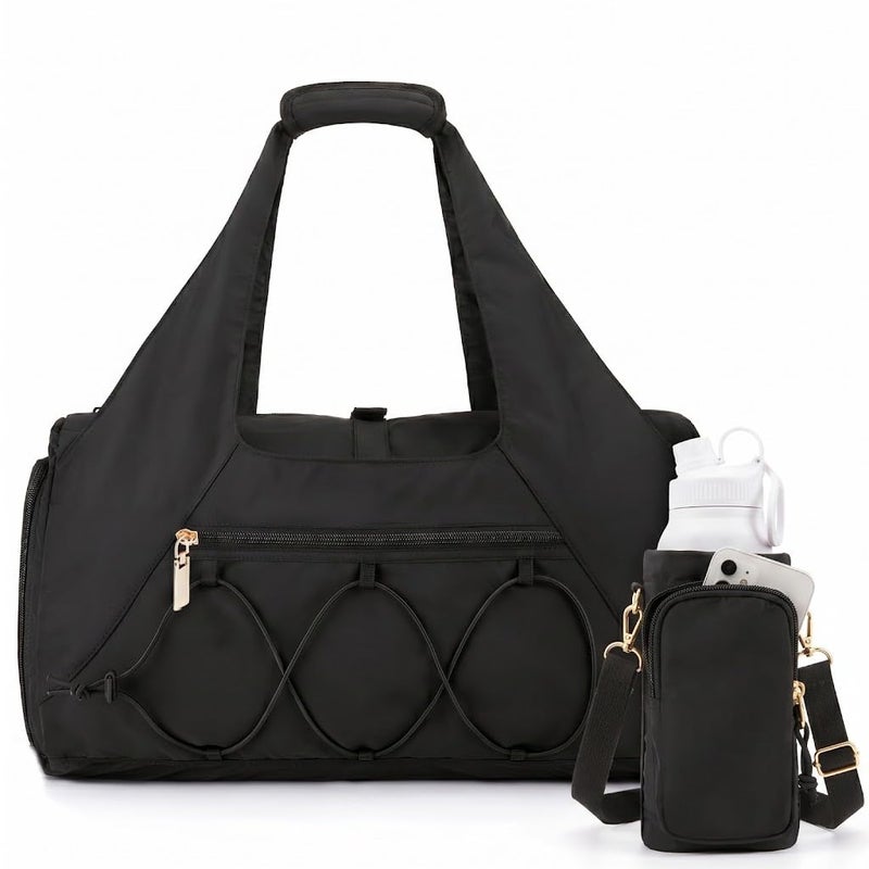 FULONEEI Gym Bag for Women Yoga Mat Bag with Shoe Compartment and Wet Pocket Sport Yoga Gym Bag with Yoga Strap Carryall Yoga Tote Bag Black - Image 2
