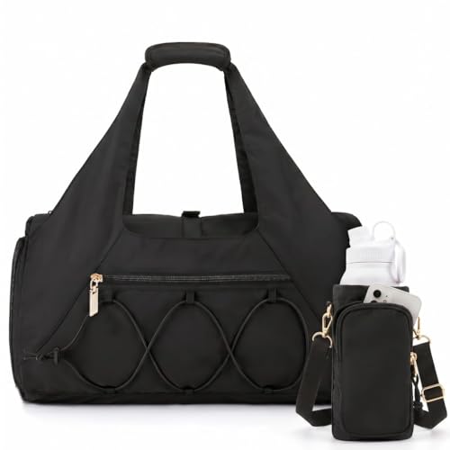 FULONEEI Gym Bag for Women Yoga Mat Bag with Shoe Compartment and Wet Pocket Sport Yoga Gym Bag with Yoga Strap Carryall Yoga Tote Bag Black - Image 1