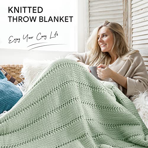 RECYCO Cable Knit Sage Green Throw Blanket for Couch, Super Soft Warm Cozy Decorative Knitted Throw Blanket 2.3LB for Bed, Sofa, Chair 50"x60" - Image 2