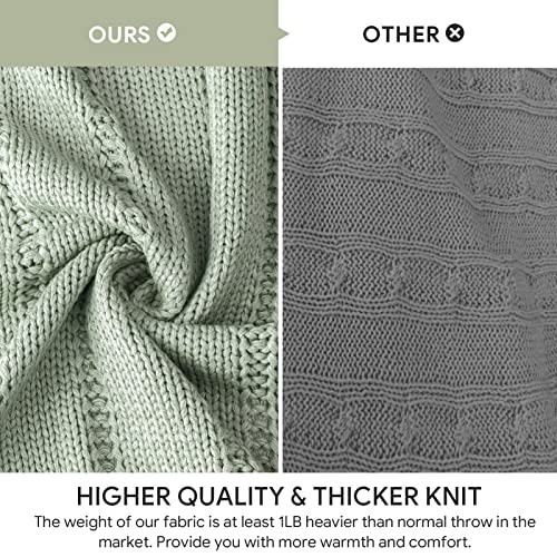 RECYCO Cable Knit Sage Green Throw Blanket for Couch, Super Soft Warm Cozy Decorative Knitted Throw Blanket 2.3LB for Bed, Sofa, Chair 50"x60" - Image 4