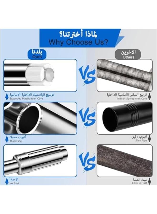 HOOKOR Tension Shower Rods, 100-167cm Never Rust + Non-Fall Down, 304 Stainless Steel, Super-Large Non-Slip Plate Spring Shower Curtain Rods Use Bathroom Kitchen Home Never Collapse No Drill - Image 5