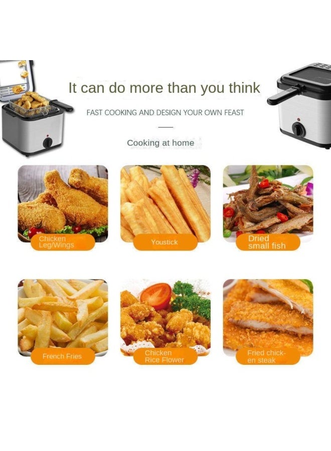 Tradeo 2.5L Deep Fryer with Viewing Window | Stainless Steel Lid & Non-Stick Frying Basket | Adjustable Temperature Control | Silver & Black Home Electric Fryer for Chips, Chicken, Fish & Snacks - Image 5