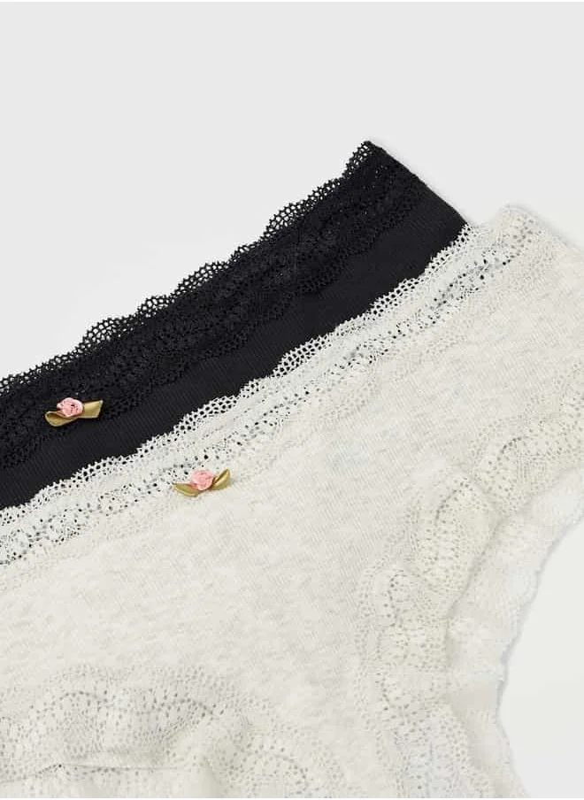 فاف Set of 2 - Lace Detail Briefs with Elasticated Waistband
