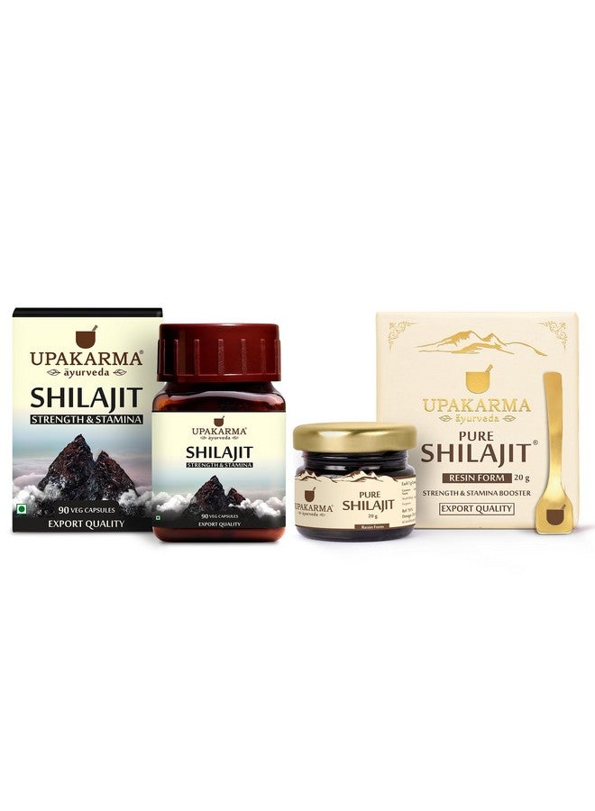 Upakarma Ayurveda Combo of Pure Shilajit Resin 20g and Shilajit 90 Capsules - Image 1