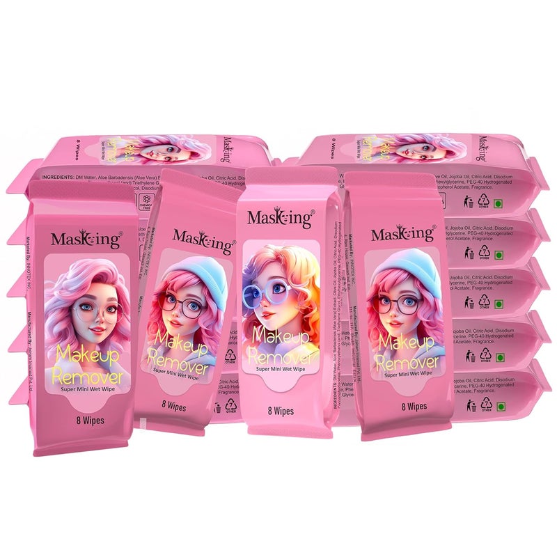 Masking Super mini Makeup Remover Wipe Super Mini Size Wipe Easy Carry in Pocket Makeup Remover for Face Pack 20 - Image 1