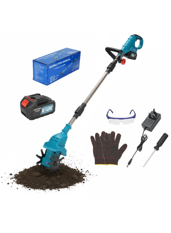 جيرزون محراث جير زون اللاسلكي 21 فولت، محراث حدائق محمول يعمل بالبطارية 4.0 أمبير/ساعة مع أسنان فولاذية، محراث دوار للعشب/الحديقة/زراعة التربة (أزرق) - Image 1