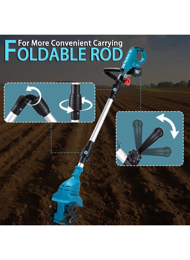 جيرزون محراث جير زون اللاسلكي 21 فولت، محراث حدائق محمول يعمل بالبطارية 4.0 أمبير/ساعة مع أسنان فولاذية، محراث دوار للعشب/الحديقة/زراعة التربة (أزرق) - Image 3