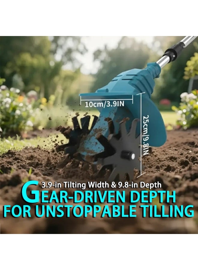 جيرزون محراث جير زون اللاسلكي 21 فولت، محراث حدائق محمول يعمل بالبطارية 4.0 أمبير/ساعة مع أسنان فولاذية، محراث دوار للعشب/الحديقة/زراعة التربة (أزرق) - Image 5
