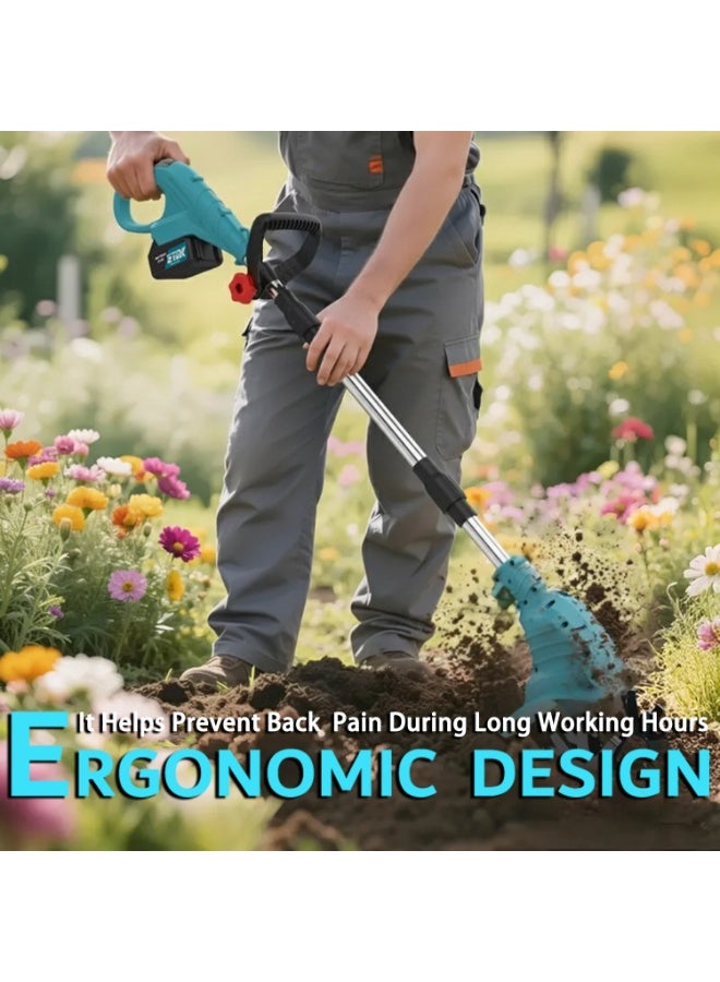 جيرزون محراث جير زون اللاسلكي 21 فولت، محراث حدائق محمول يعمل بالبطارية 4.0 أمبير/ساعة مع أسنان فولاذية، محراث دوار للعشب/الحديقة/زراعة التربة (أزرق) - Image 4