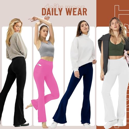 TNNZEET Women’s Flare Yoga Pants with Pockets, High Waisted Workout Black Bootcut Leggings - Image 5