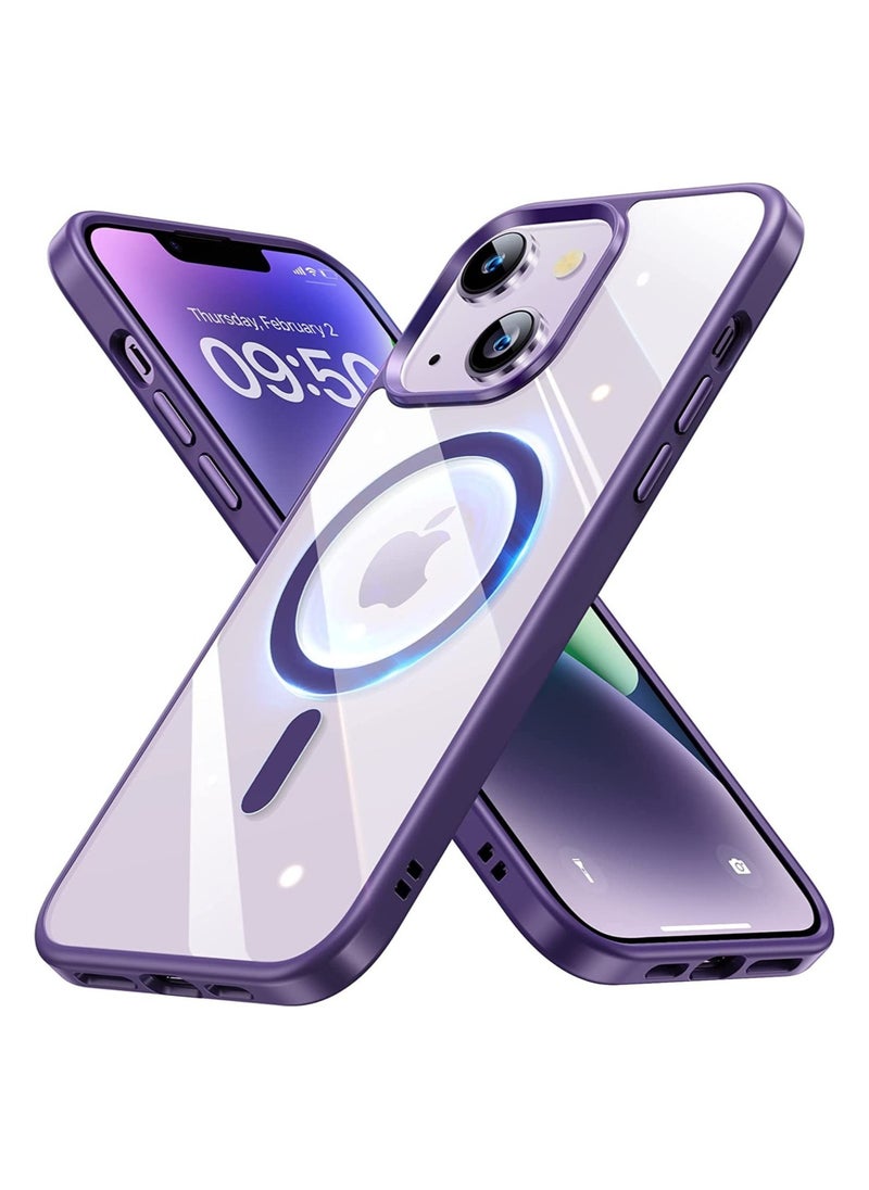 Generic Built in Magnets Compatible with MagSafe Clear Hard PC Back Cover Soft TPU Frame Shockproof Protective Slim Bumper Case for iPhone 12/iphone 12 pro_ Purple  - Image 1