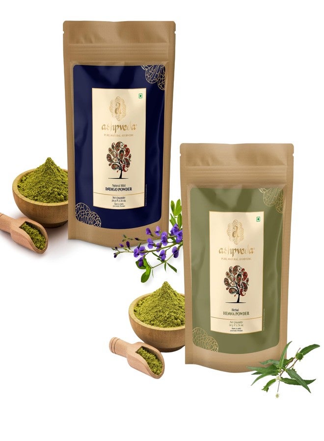Ashpveda Natural Hairs Colour for Women | Henna & Indigo for Hairs | 100% Pure Hair Colour | Natural Hair Colour Henna & Indigo Herbal Colour Combo (50 gm Pack of each) - Image 1