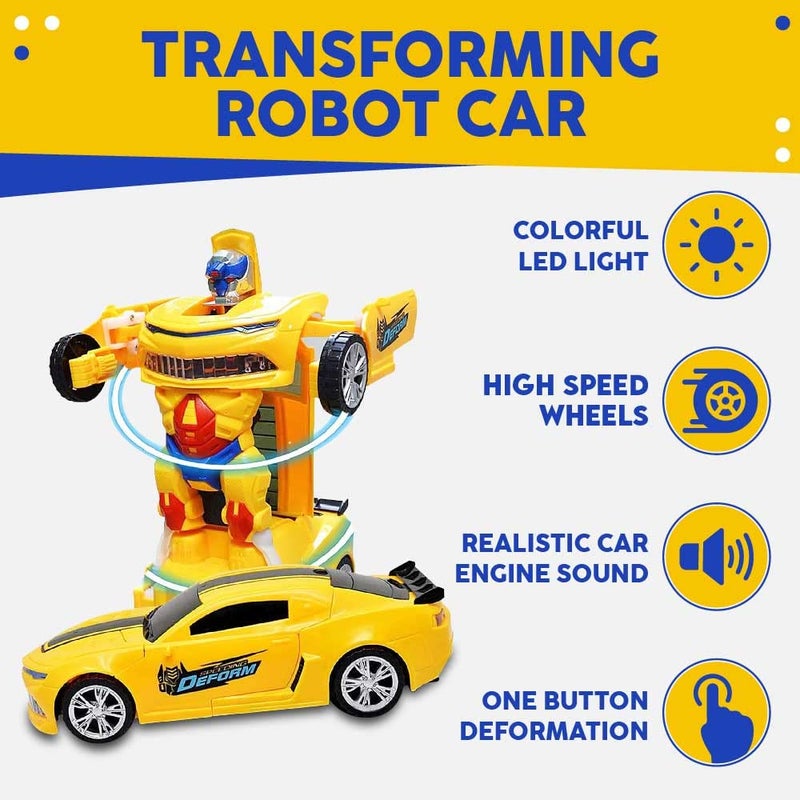 Toysery Transforming Robot Car - One Button Transformation Toy Car with Realistic Engine Sounds, LED Lights and 360 Degree Rotation Speed Drifting Function - Image 2