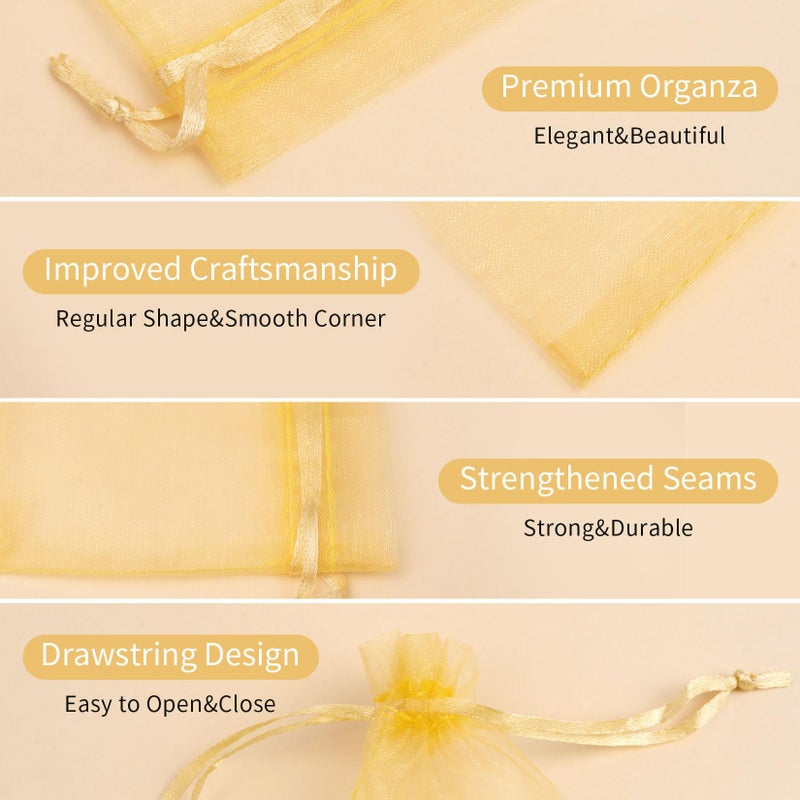 Crweety 50PCS Organza Bags 6x9 Inch, Small Mesh Gift Bags Drawstring for Jewelry Candy Sachet Goodie, Mini Mesh Favor Bags for Valentine Gifts Wedding Baby Shower Birthday Party (Gold) - Image 3