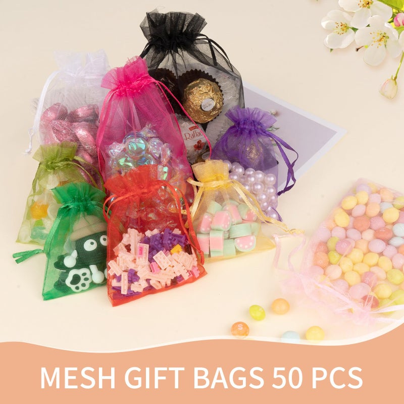 Crweety 50PCS Organza Bags 6x9 Inch, Small Mesh Gift Bags Drawstring for Jewelry Candy Sachet Goodie, Mini Mesh Favor Bags for Valentine Gifts Wedding Baby Shower Birthday Party (Gold) - Image 4
