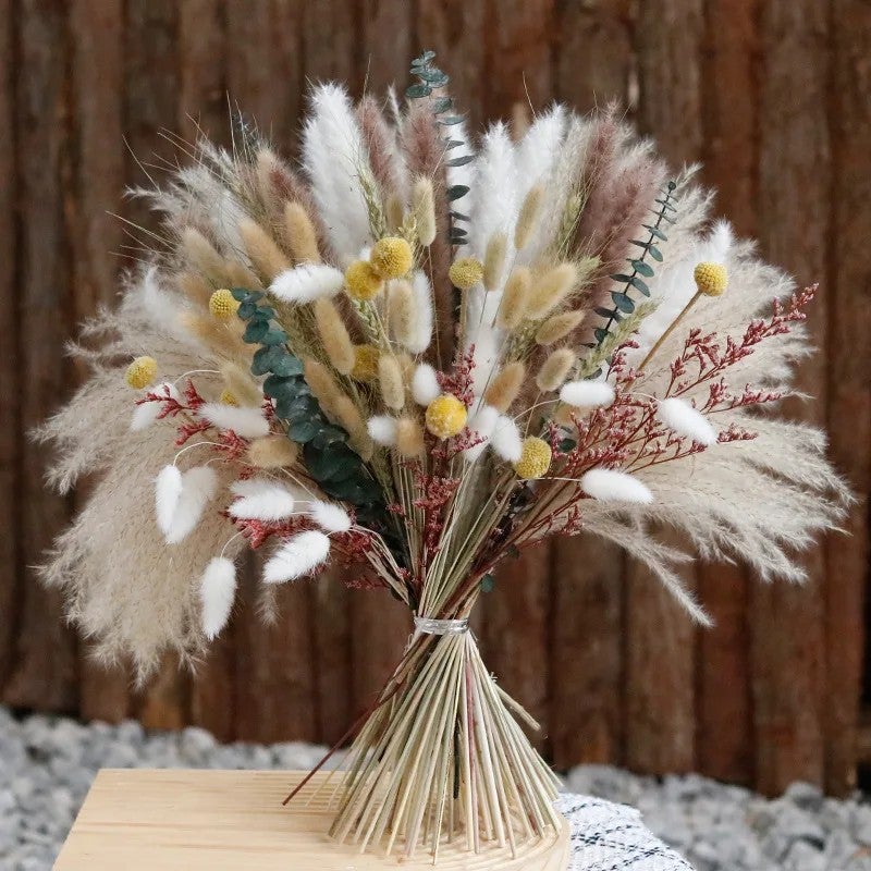 Bluejw Reed Pampas Grass Bouquet - Natural Dried Flowers Mix, Bunny Tails, Eucalyptus - Boho Home Decor, Dried Plants Arrangement - Image 1
