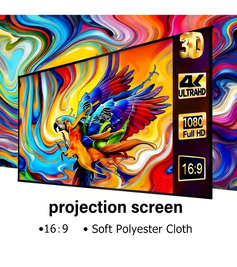 60 Inch Portable Projection Screen 4K Ultra HD 16:9 Anti Wrinkle Foldable Movie Screen for Home Theater Office and Party - Image 2