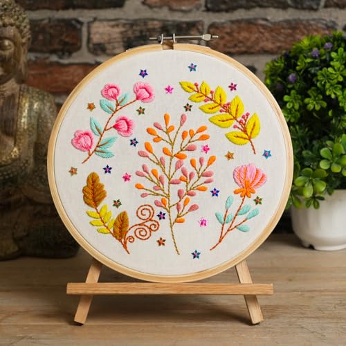 picknMAKE Fabric, Sequins DIY Cross Stitch Hand Embroidery Kit for Beginners Adult with Pattern & Cloth, Multicolor Whimsical Floral, Written Instructions, Embroidery Hoop & All Materials Included - Image 4