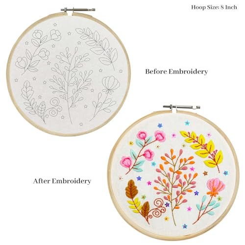 picknMAKE Fabric, Sequins DIY Cross Stitch Hand Embroidery Kit for Beginners Adult with Pattern & Cloth, Multicolor Whimsical Floral, Written Instructions, Embroidery Hoop & All Materials Included - Image 2
