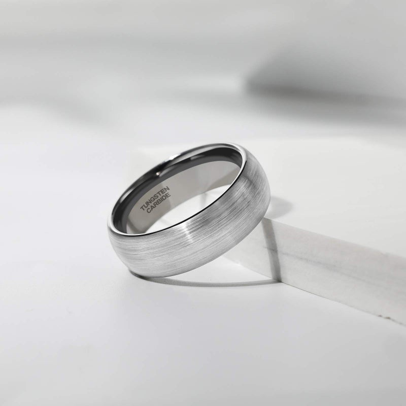 TRUMIUM 8mm Tungsten Caribde Ring for Men Dome Style Brushed Silver Engagement Ring Comfort Fit Size 8.5 - Image 3