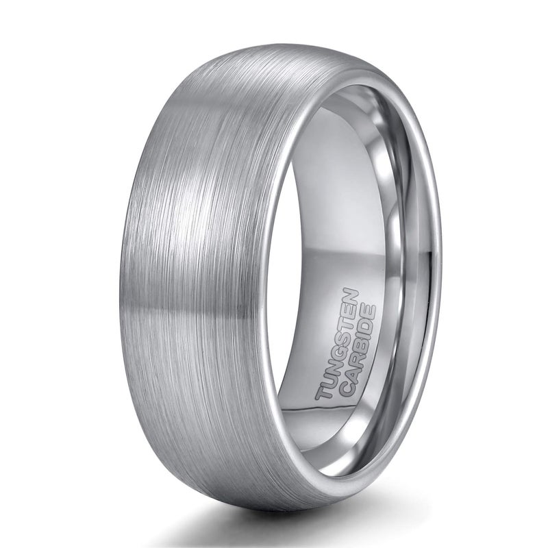 TRUMIUM 8mm Tungsten Caribde Ring for Men Dome Style Brushed Silver Engagement Ring Comfort Fit Size 8.5 - Image 1