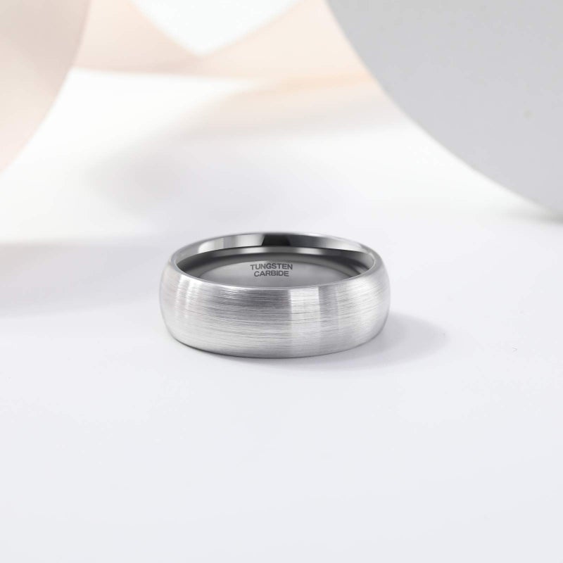 TRUMIUM 8mm Tungsten Caribde Ring for Men Dome Style Brushed Silver Engagement Ring Comfort Fit Size 8.5 - Image 4