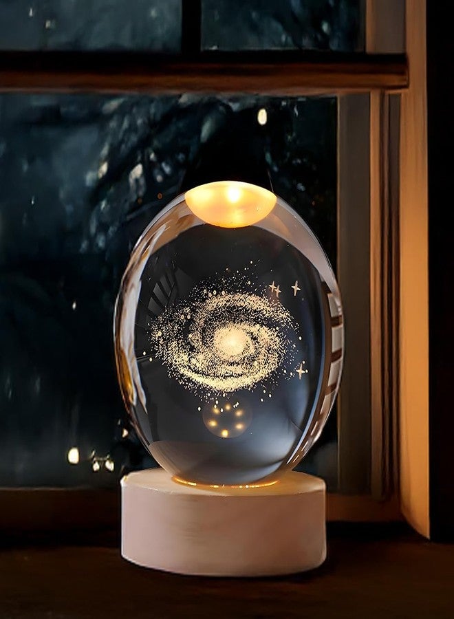 CRAE 3D Milky Way Ball Night Light with Wooden Base for Home Decor, Living Room, Bedrooms Ornament - Image 1