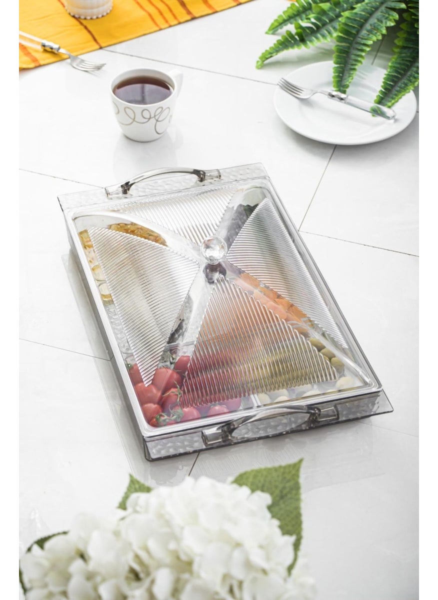 Kaite Acrylic Baroque Smoke 6 Compartment Single Lid Large Breakfast Bowl  - Image 1