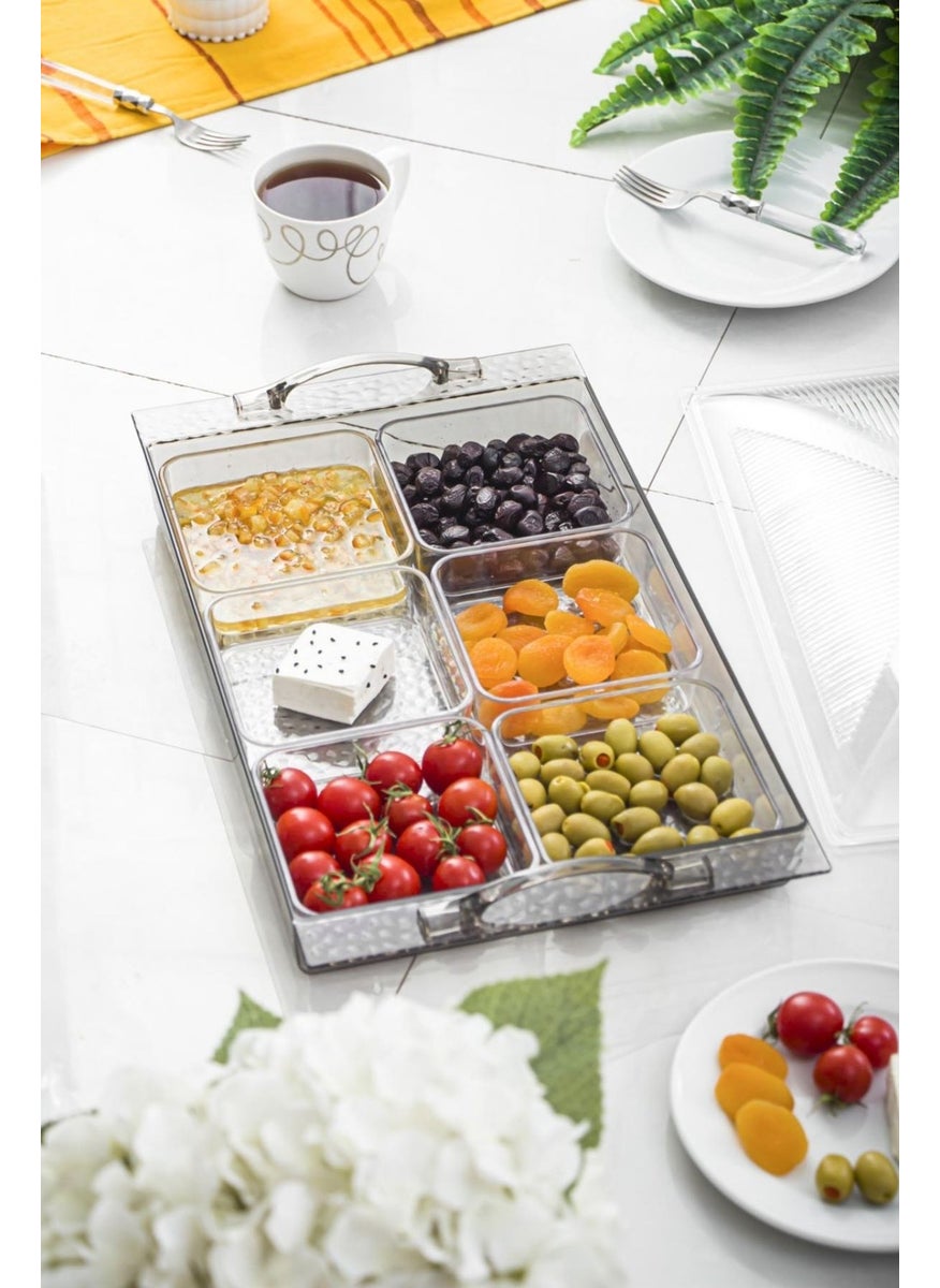 Kaite Acrylic Baroque Smoke 6 Compartment Single Lid Large Breakfast Bowl  - Image 2
