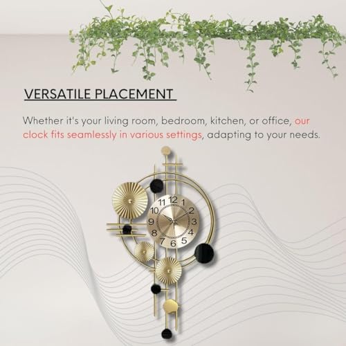 FUNTEREST Metal Wall Hanging Floral Handmade Sweep Machine Silent Analog Wall Clock Watch Multicolor for Bedroom/Drawing Room/Hall/Dining Room (30X16 Inch) - Image 4