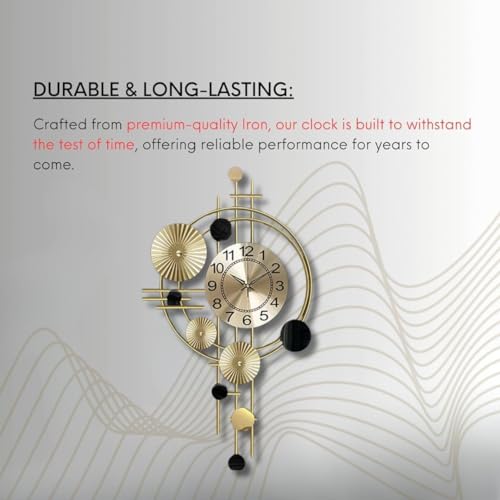 FUNTEREST Metal Wall Hanging Floral Handmade Sweep Machine Silent Analog Wall Clock Watch Multicolor for Bedroom/Drawing Room/Hall/Dining Room (30X16 Inch) - Image 3