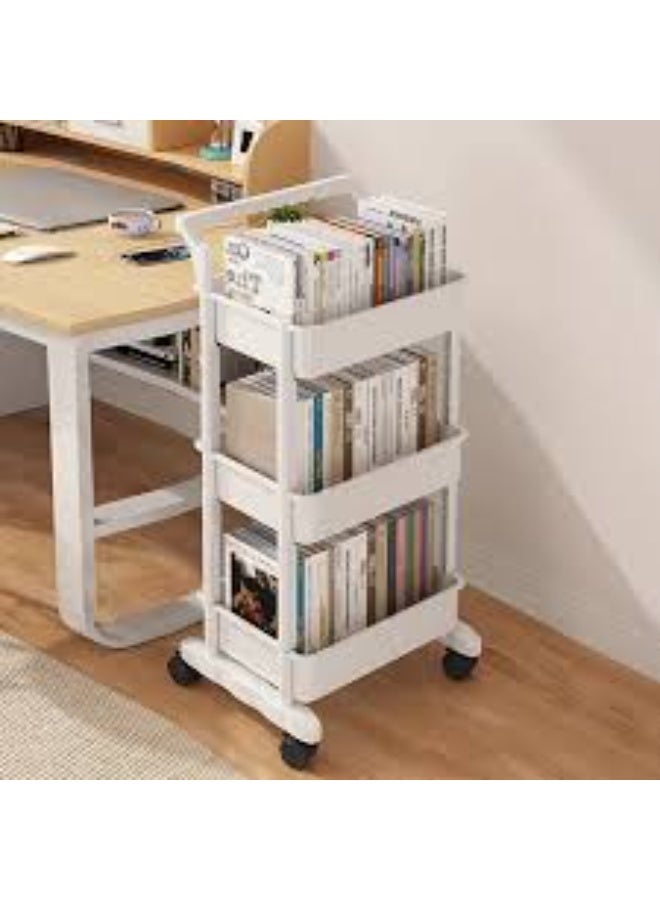 Talzeo 3-Tier Rolling Utility Cart with Wheels & Handle – Multi-Purpose Storage Organizer Shelf for Kitchen, Bathroom, Office, and Living Room – Durable Metal Storage Rack on Wheels, White - Image 1