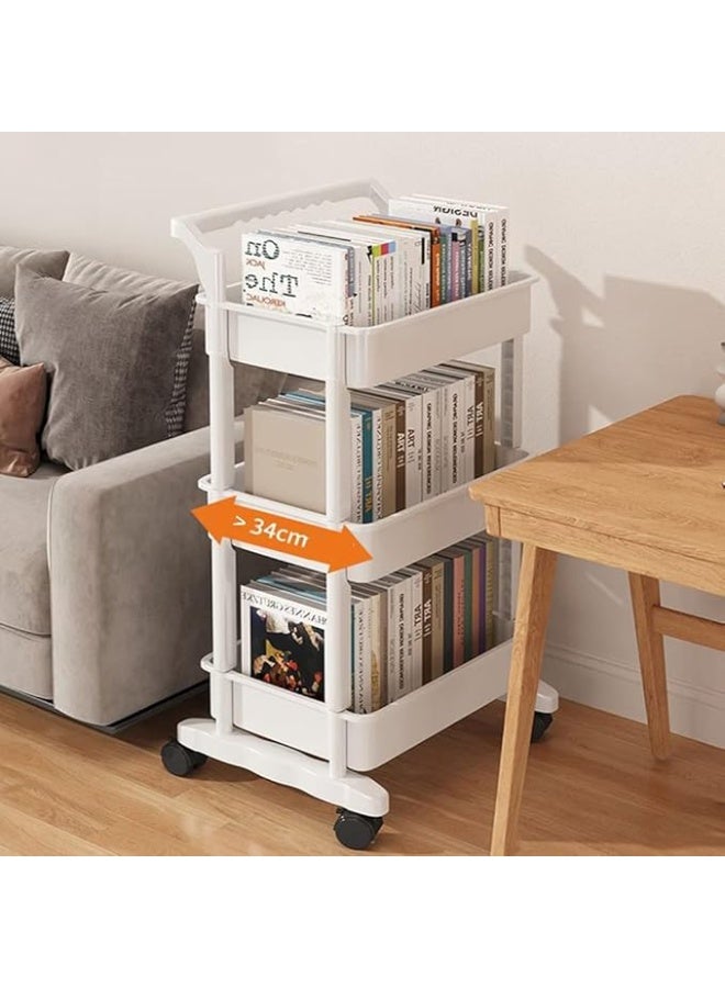 Talzeo 3-Tier Rolling Utility Cart with Wheels & Handle – Multi-Purpose Storage Organizer Shelf for Kitchen, Bathroom, Office, and Living Room – Durable Metal Storage Rack on Wheels, White - Image 2