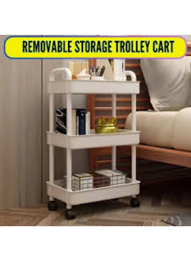 Talzeo 3-Tier Rolling Utility Cart with Wheels & Handle – Multi-Purpose Storage Organizer Shelf for Kitchen, Bathroom, Office, and Living Room – Durable Metal Storage Rack on Wheels, White - Image 3