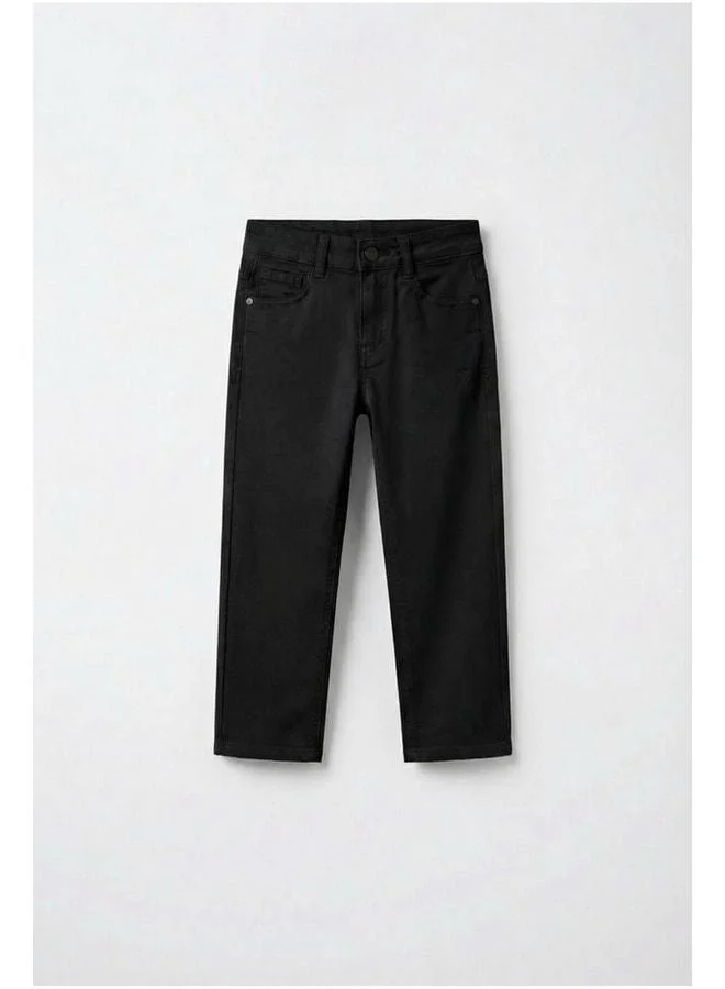 Magu Kids' Cotton Black Pants – Straight Cut, with Pockets