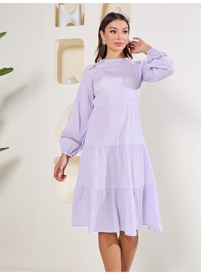 Styli Women Textured Round Neck A-Line | Elegant Tiered Dress for Women xl - Image 4
