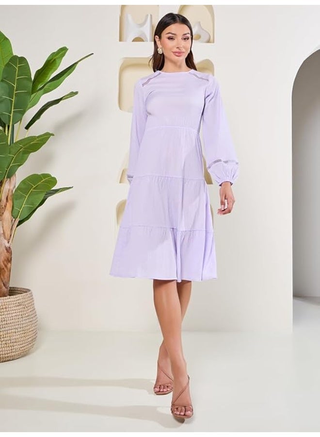 Styli Women Textured Round Neck A-Line | Elegant Tiered Dress for Women xl - Image 2