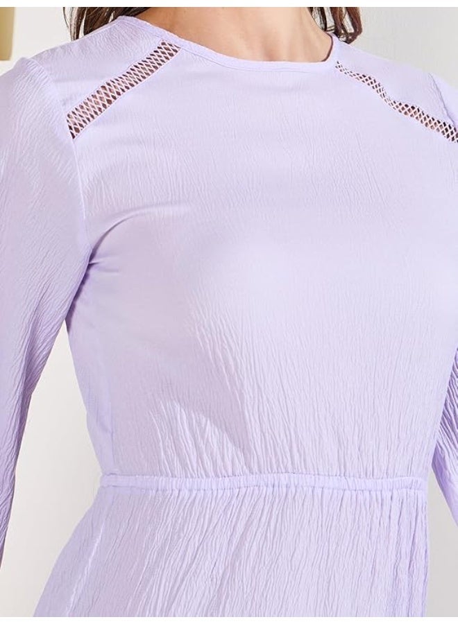 Styli Women Textured Round Neck A-Line | Elegant Tiered Dress for Women xl - Image 3
