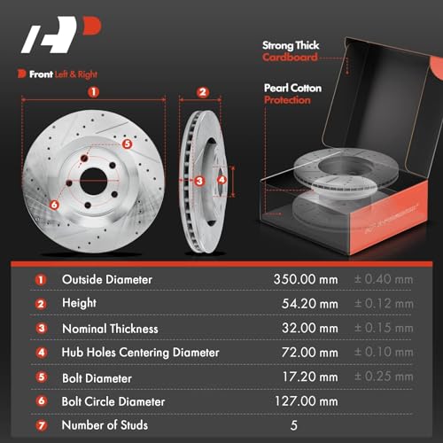 A-Premium 13.78 inch(350 mm) Front Drilled and Slotted Disc Brake Rotors + Ceramic Pads Kit Compatible with Select Dodge and Jeep Models - Durango 2011-2020, Grand Cherokee 2011-2018, 6-PC Set - Image 2