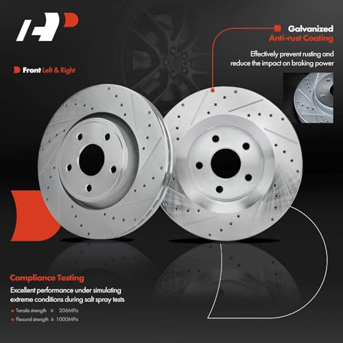 A-Premium 13.78 inch(350 mm) Front Drilled and Slotted Disc Brake Rotors + Ceramic Pads Kit Compatible with Select Dodge and Jeep Models - Durango 2011-2020, Grand Cherokee 2011-2018, 6-PC Set - Image 4