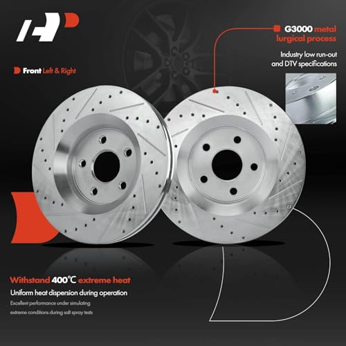 A-Premium 13.78 inch(350 mm) Front Drilled and Slotted Disc Brake Rotors + Ceramic Pads Kit Compatible with Select Dodge and Jeep Models - Durango 2011-2020, Grand Cherokee 2011-2018, 6-PC Set - Image 5