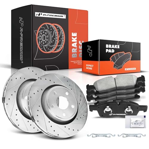 A-Premium 13.78 inch(350 mm) Front Drilled and Slotted Disc Brake Rotors + Ceramic Pads Kit Compatible with Select Dodge and Jeep Models - Durango 2011-2020, Grand Cherokee 2011-2018, 6-PC Set - Image 1