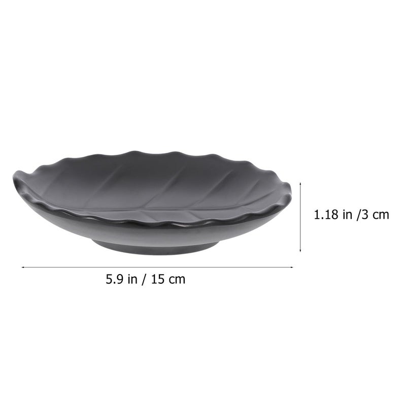 Black Ceramic Leaf Pattern Appetizer Plate For Snacks Side Dishes Desserts Salad - Image 3