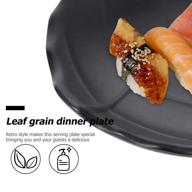 Black Ceramic Leaf Pattern Appetizer Plate For Snacks Side Dishes Desserts Salad - Image 5