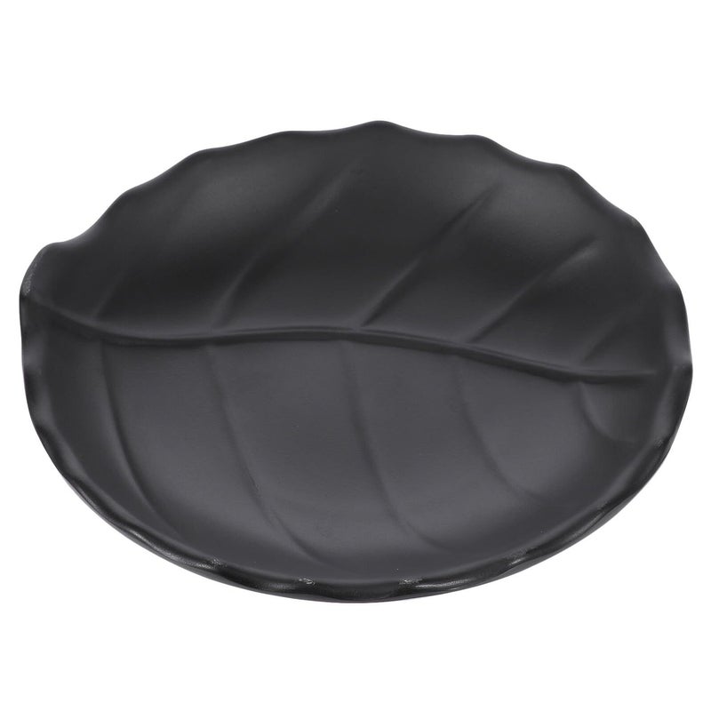 Black Ceramic Leaf Pattern Appetizer Plate For Snacks Side Dishes Desserts Salad - Image 2