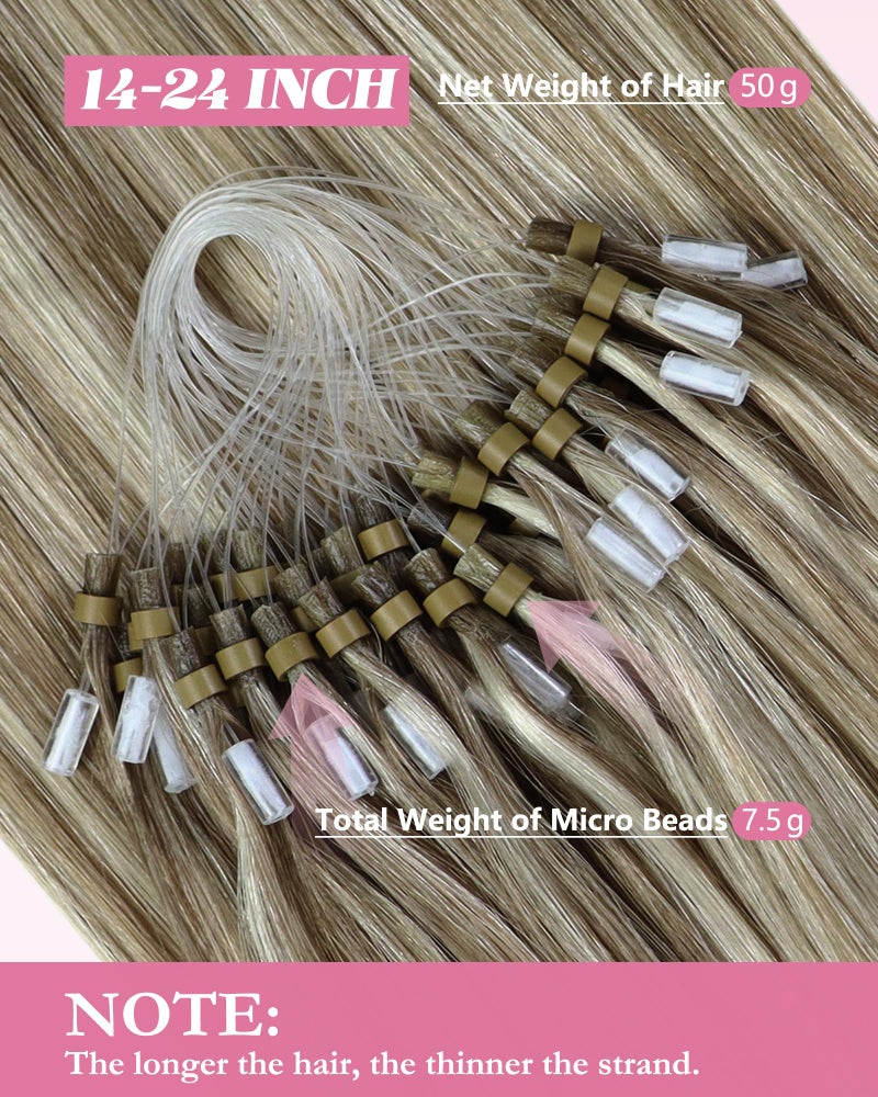 YoungSee Blonde Micro Bead Hair Extensions Human Hair 16inch Light Brown Highlight Golden Blonde Micro Loop Hair Extensions Real Human Hair Highlighted Microlink Human Hair Extension 1g/s 57g 50s - Image 3