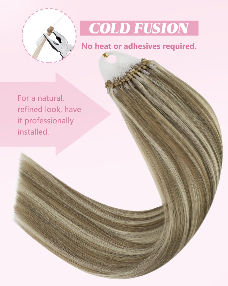 YoungSee Blonde Micro Bead Hair Extensions Human Hair 16inch Light Brown Highlight Golden Blonde Micro Loop Hair Extensions Real Human Hair Highlighted Microlink Human Hair Extension 1g/s 57g 50s - Image 5