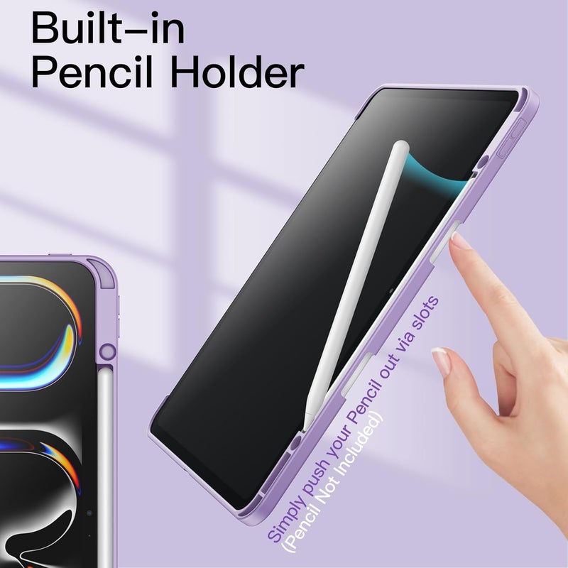 جي تيك حافظة لجهاز آيباد برو 13 بوصة M4 (2024) مع حامل قلم، غطاء خلفي شفاف رفيع مقاوم للصدمات، مع خاصية الإيقاظ/السكون التلقائي (أرجواني) - Image 5